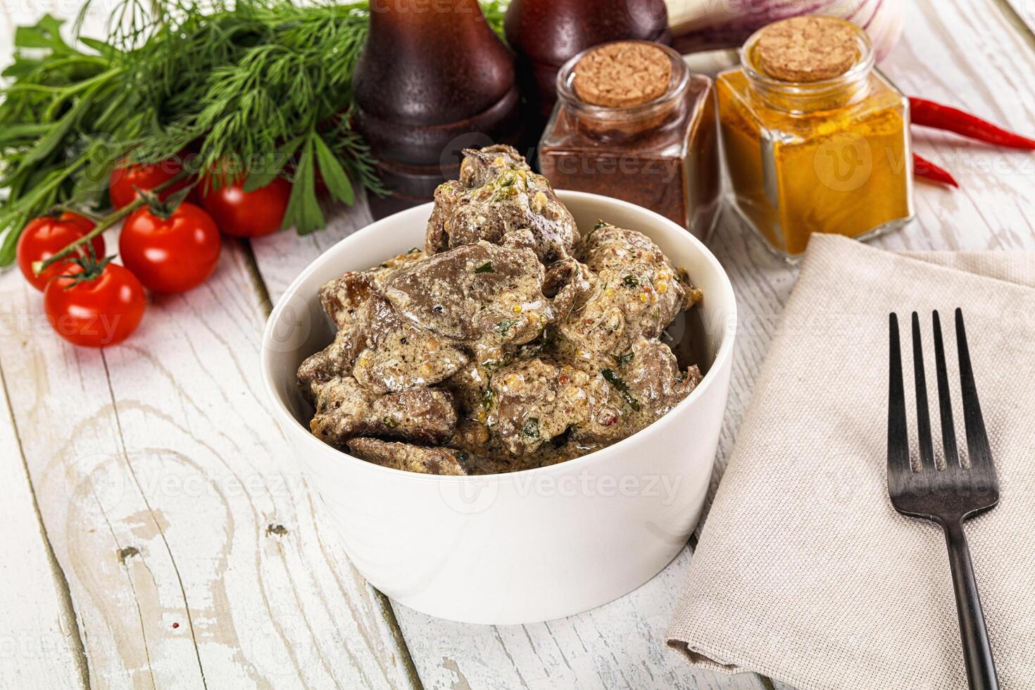 Roasted chicken liver with cream photo