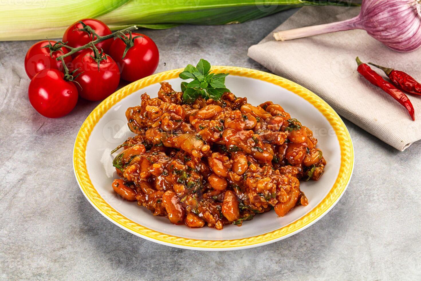 Chili con carne with beef and beans photo
