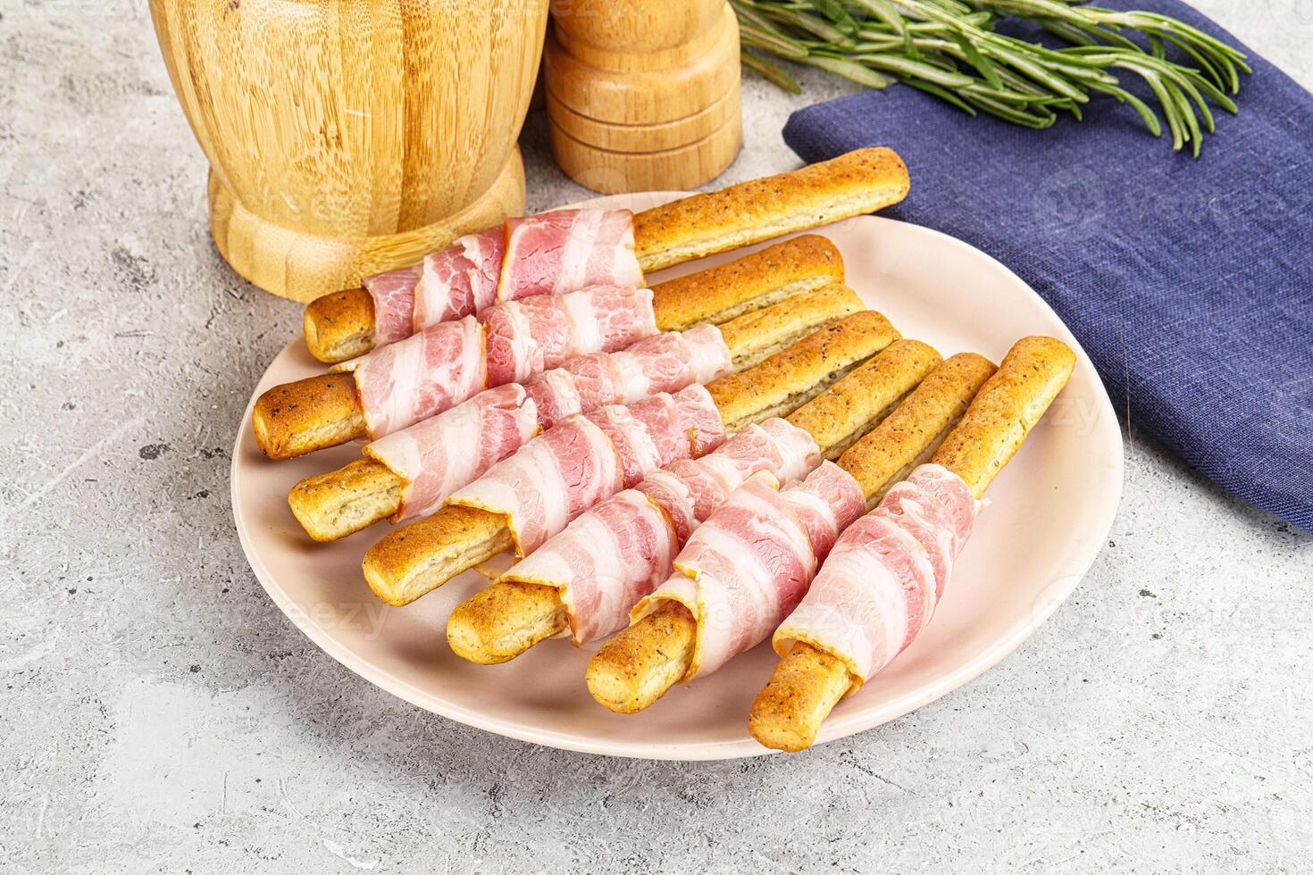 Crispy grissini italian bread with bacon photo