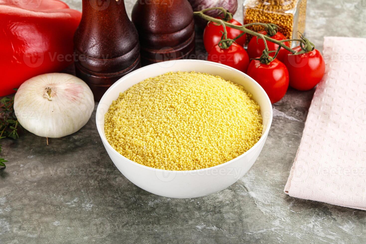 Raw dry wheat couscous grain photo