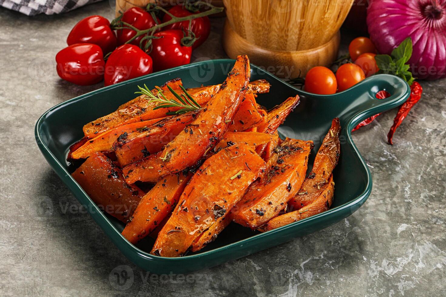 Baked batat with with spices photo