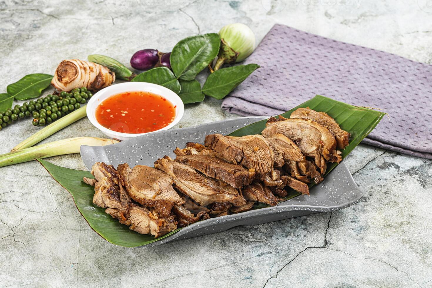 Asian cuisine Baked duck breast photo