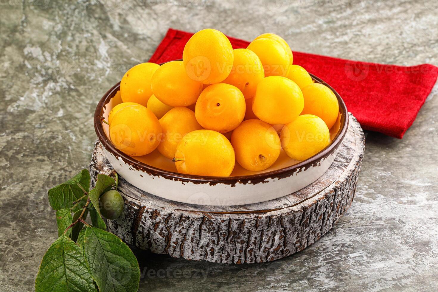 Ripe sweet juicy yellow plum photo