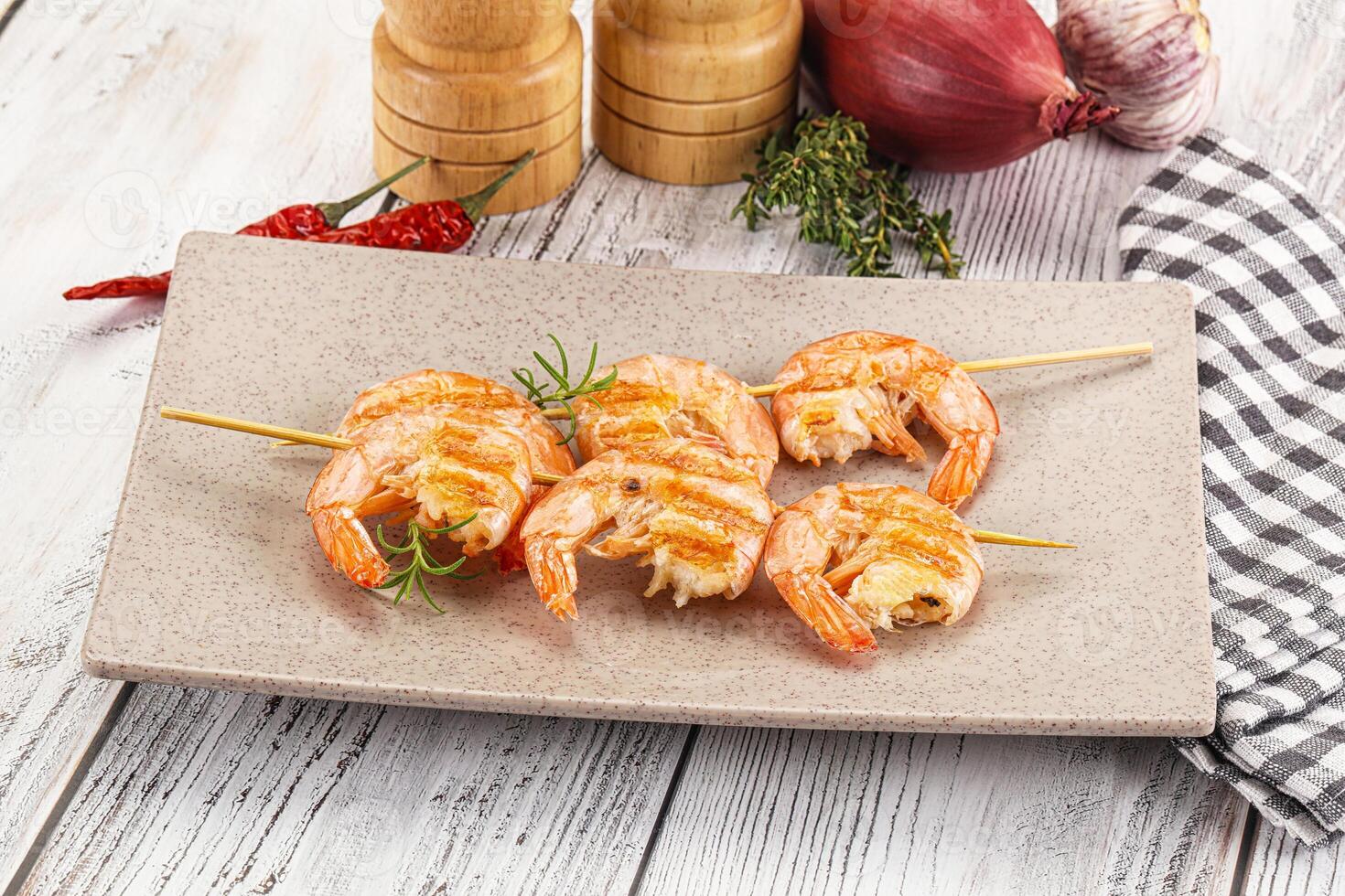 Grilled king prawn skewer snack photo