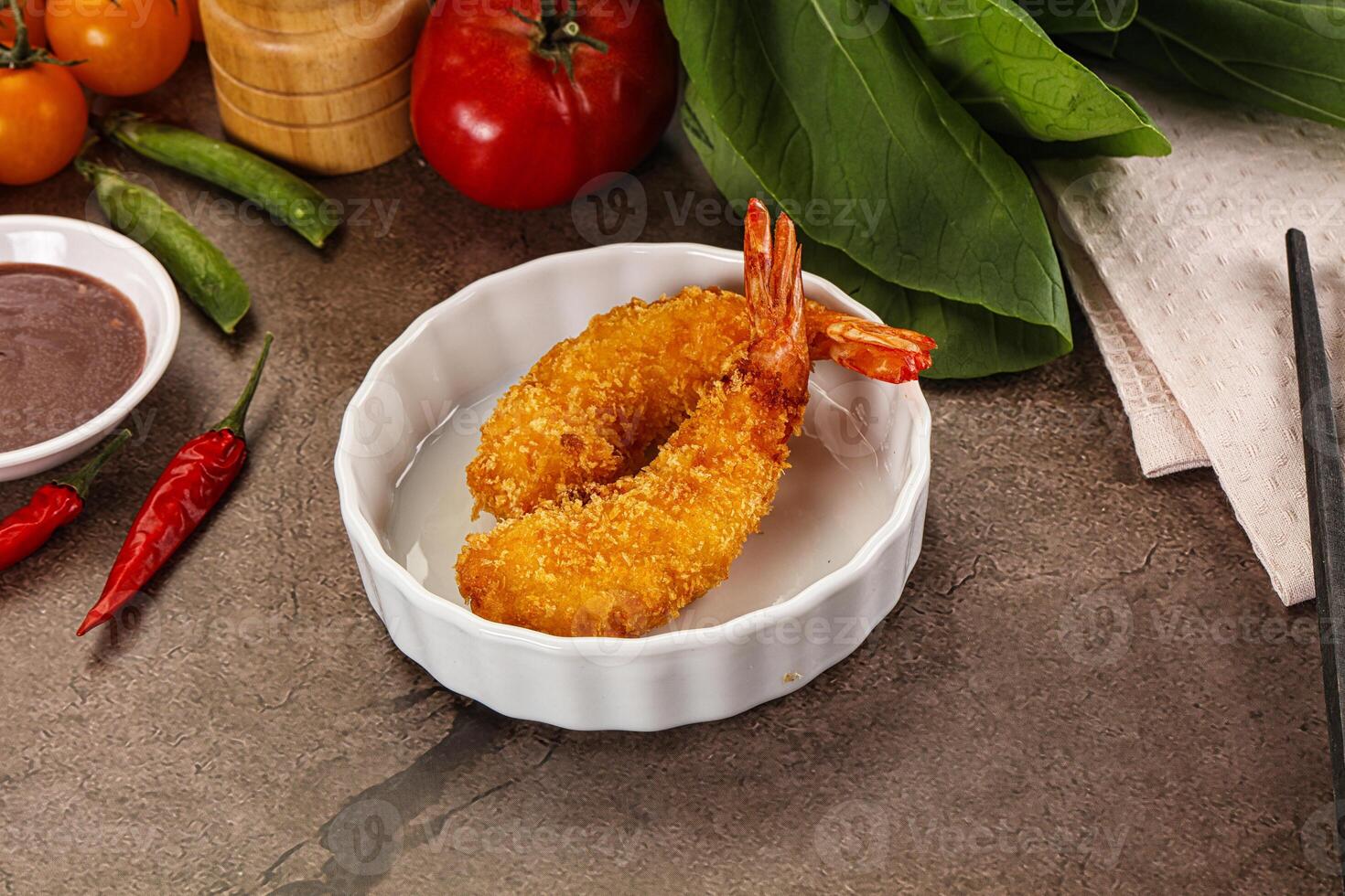 Crispy breaded golden fried prawns photo
