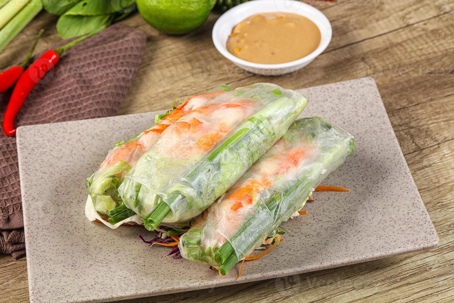 Vietnamese spring roll with prawn and salad photo