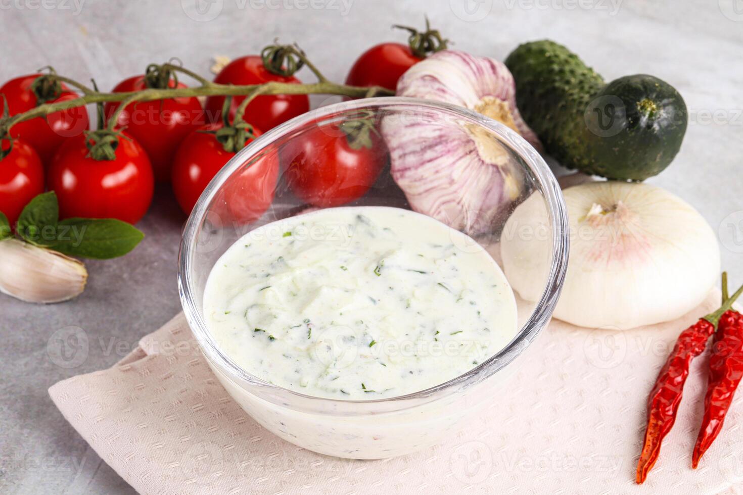 Traditional delicious appetizer greek tzatziki Turkish name cacik photo