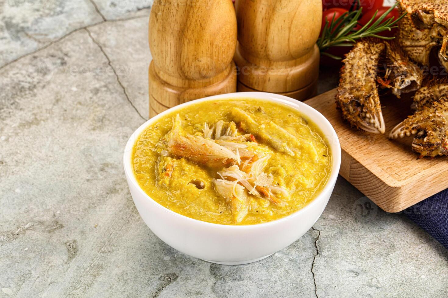 Corn cream soup with crab photo