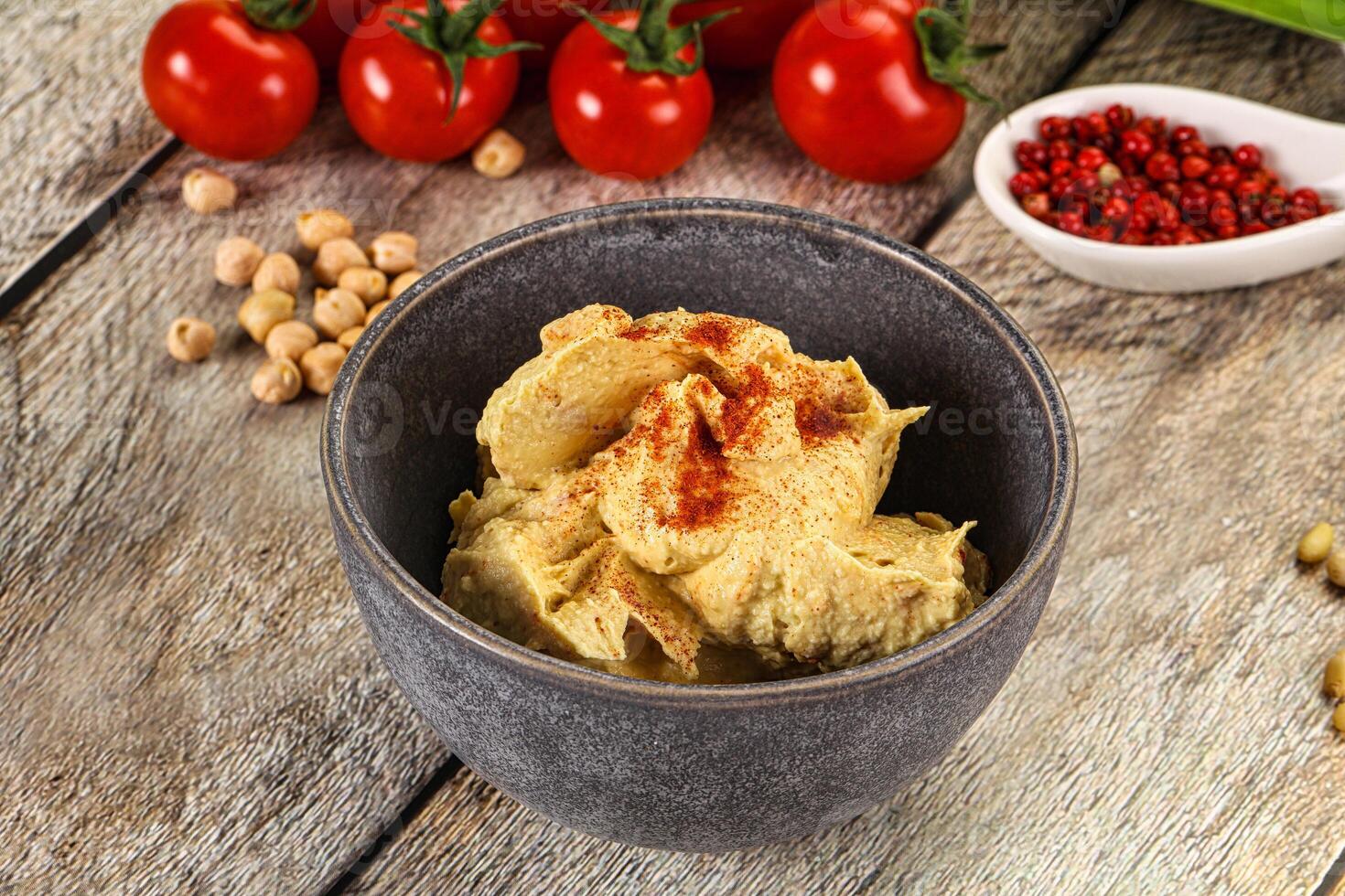 Natural chickpea hummus with paprika photo