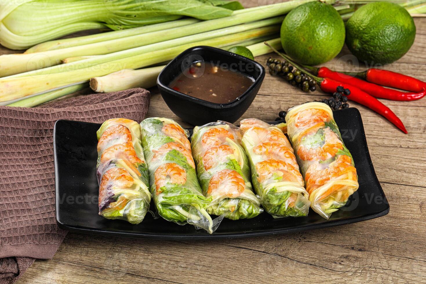 Vietnamese spring roll with prawn and mango photo