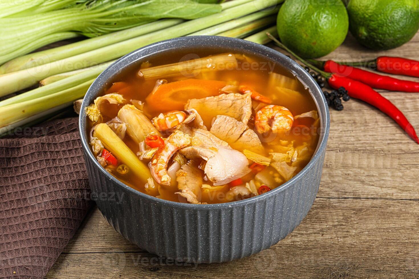 Korean kimchi soup with seafood photo