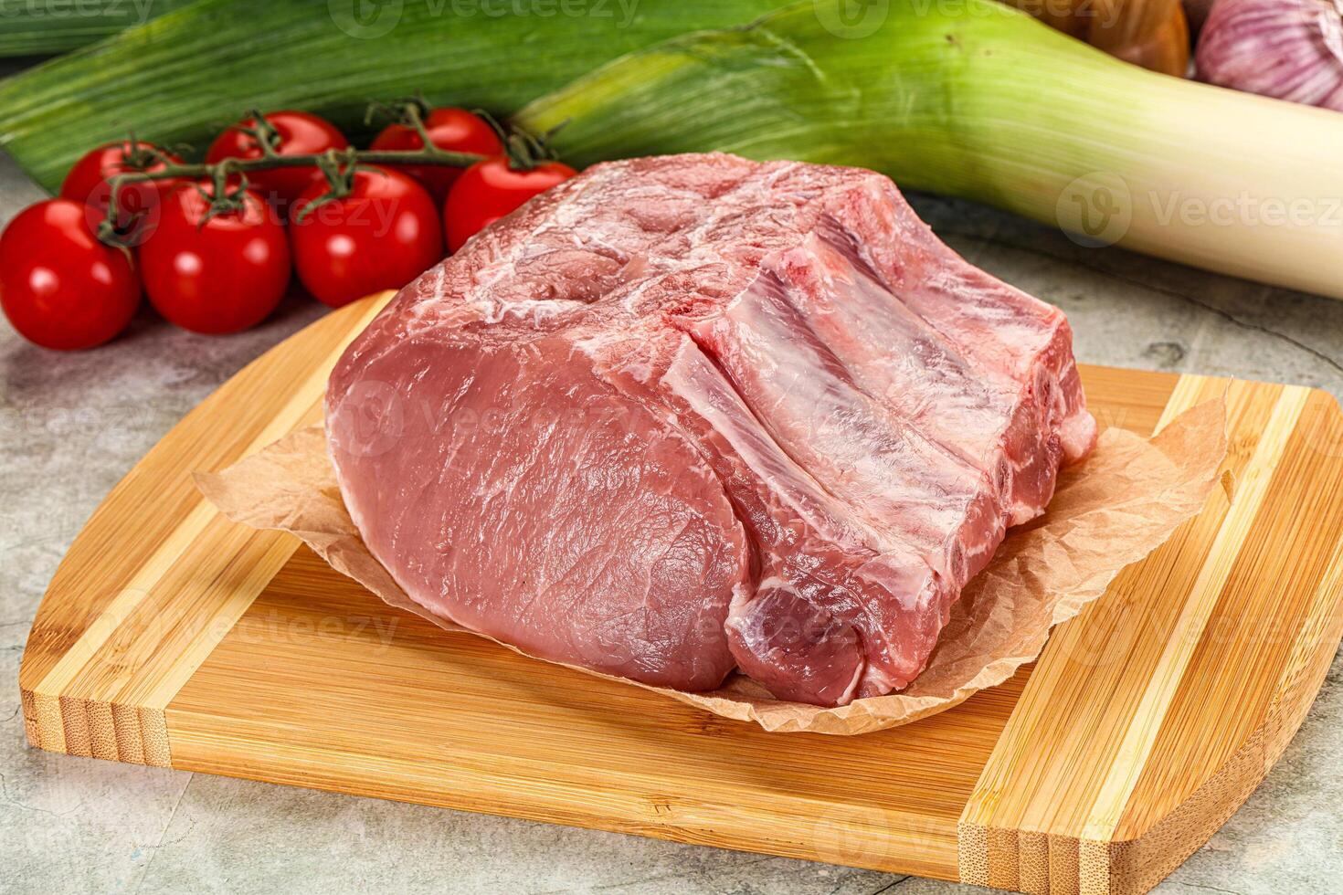 Raw pork loin cut with bone photo