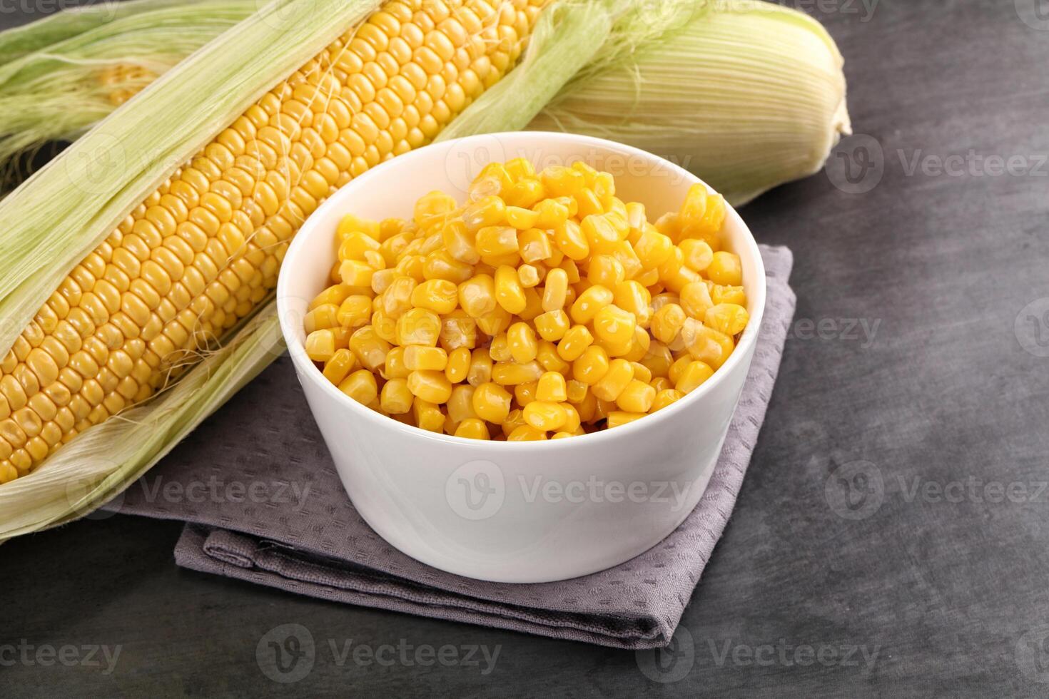 Canned sweet young corn grain photo