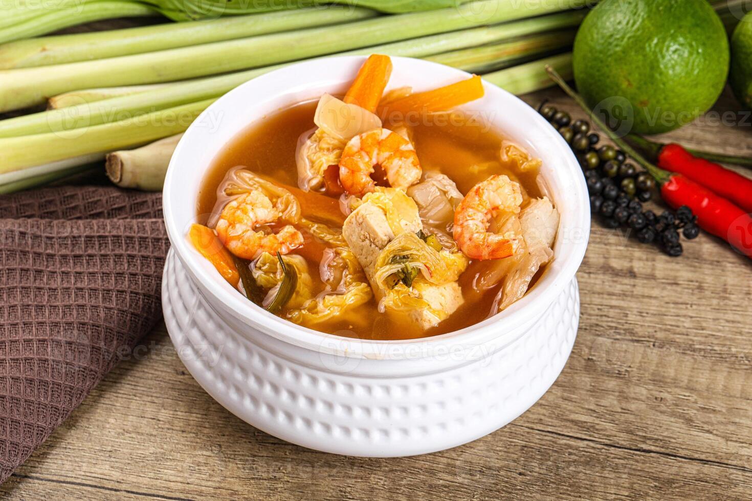 Korean kimchi soup with seafood photo