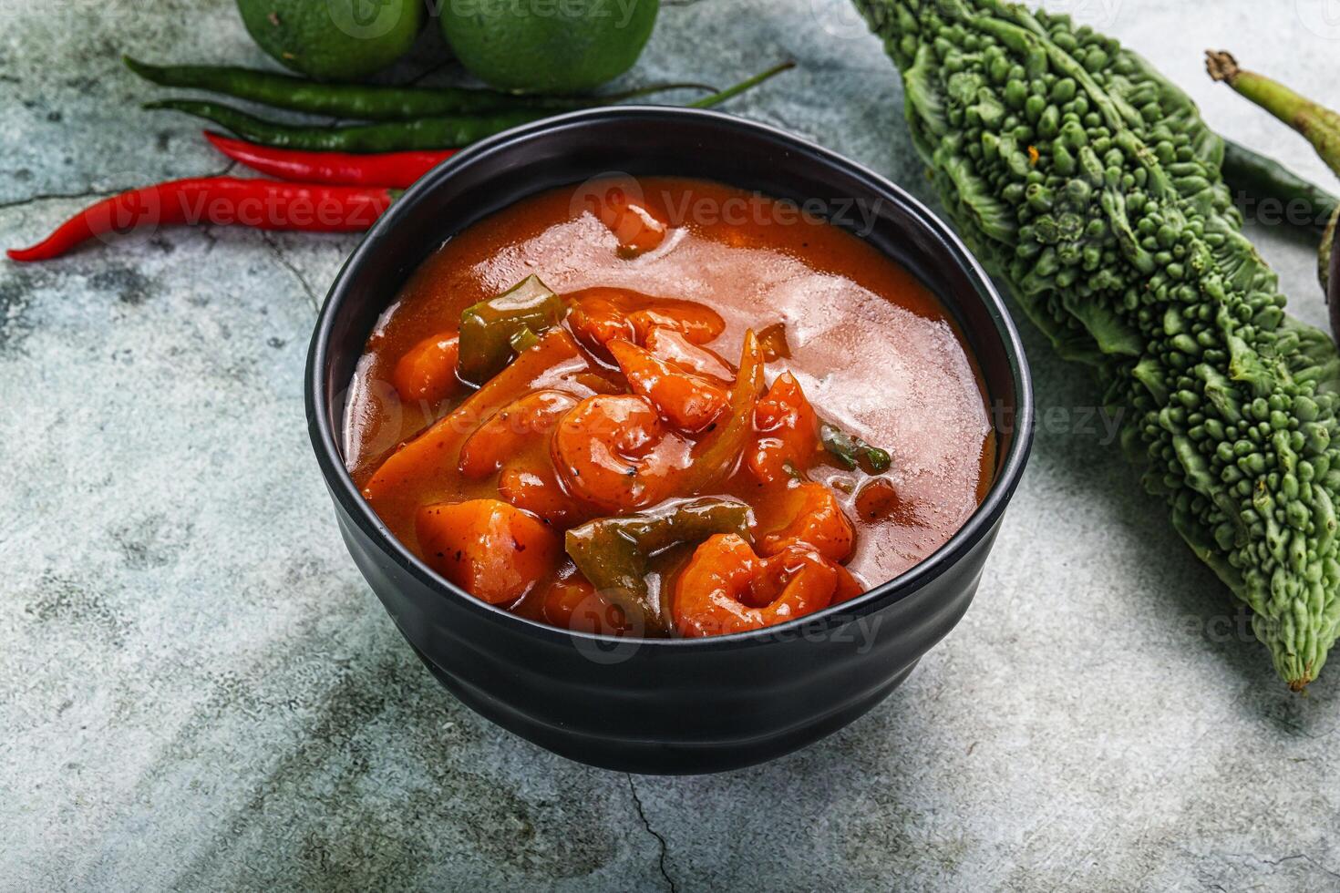 Thai red curry with prawn photo