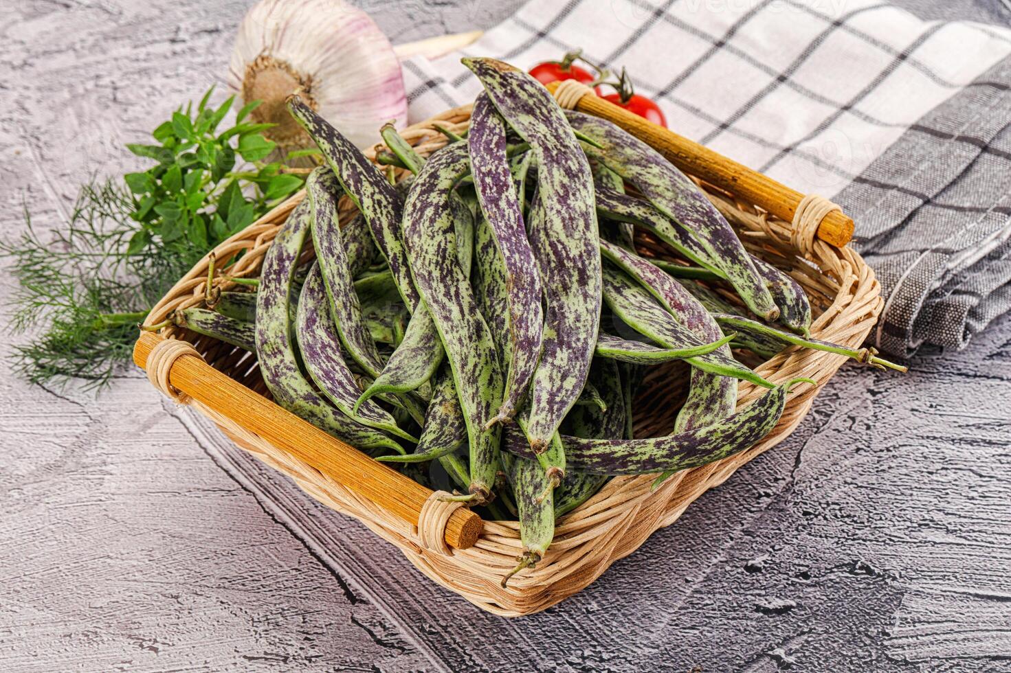 Fresh raw young green beans photo