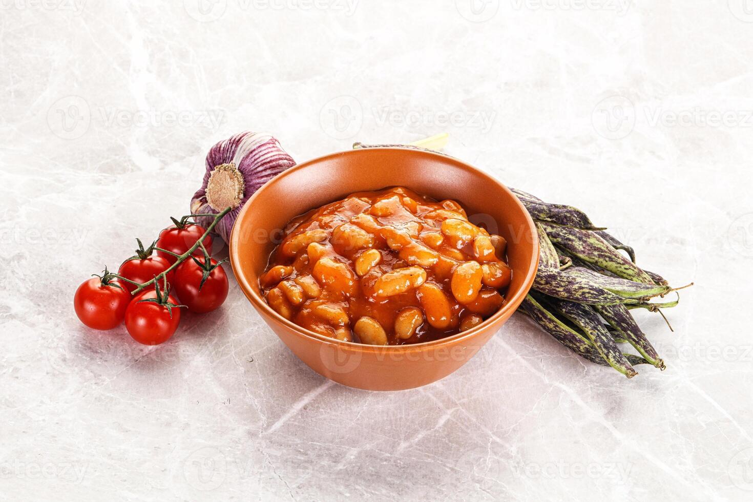 White beans in tomato sauce photo