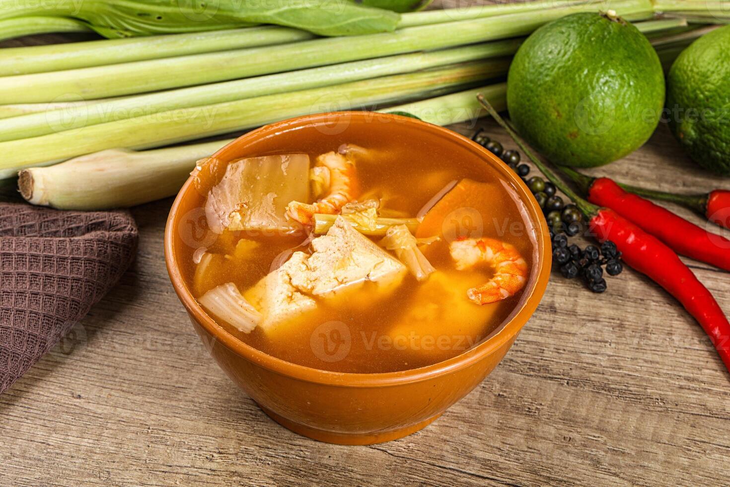 Korean kimchi soup with seafood photo