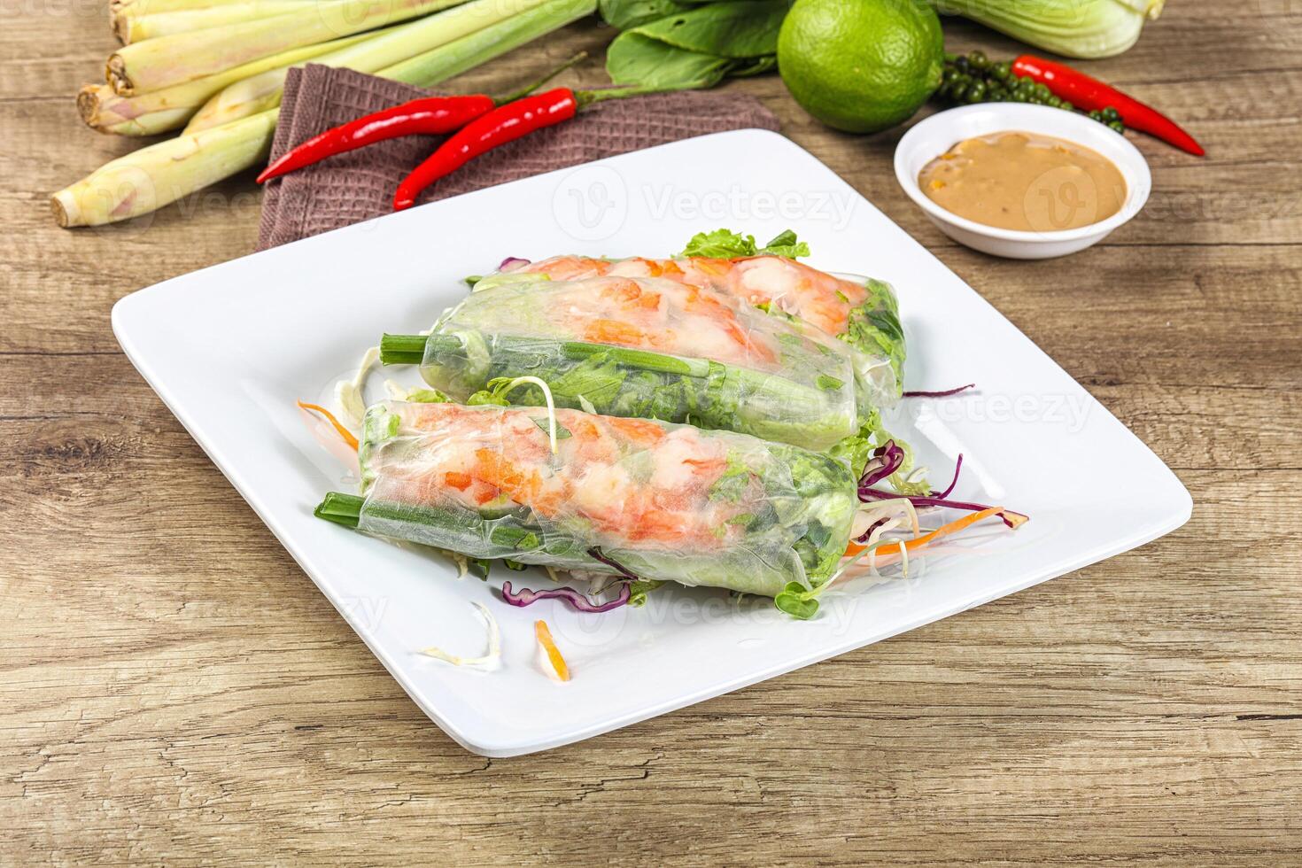 Vietnamese spring roll with prawn and salad photo