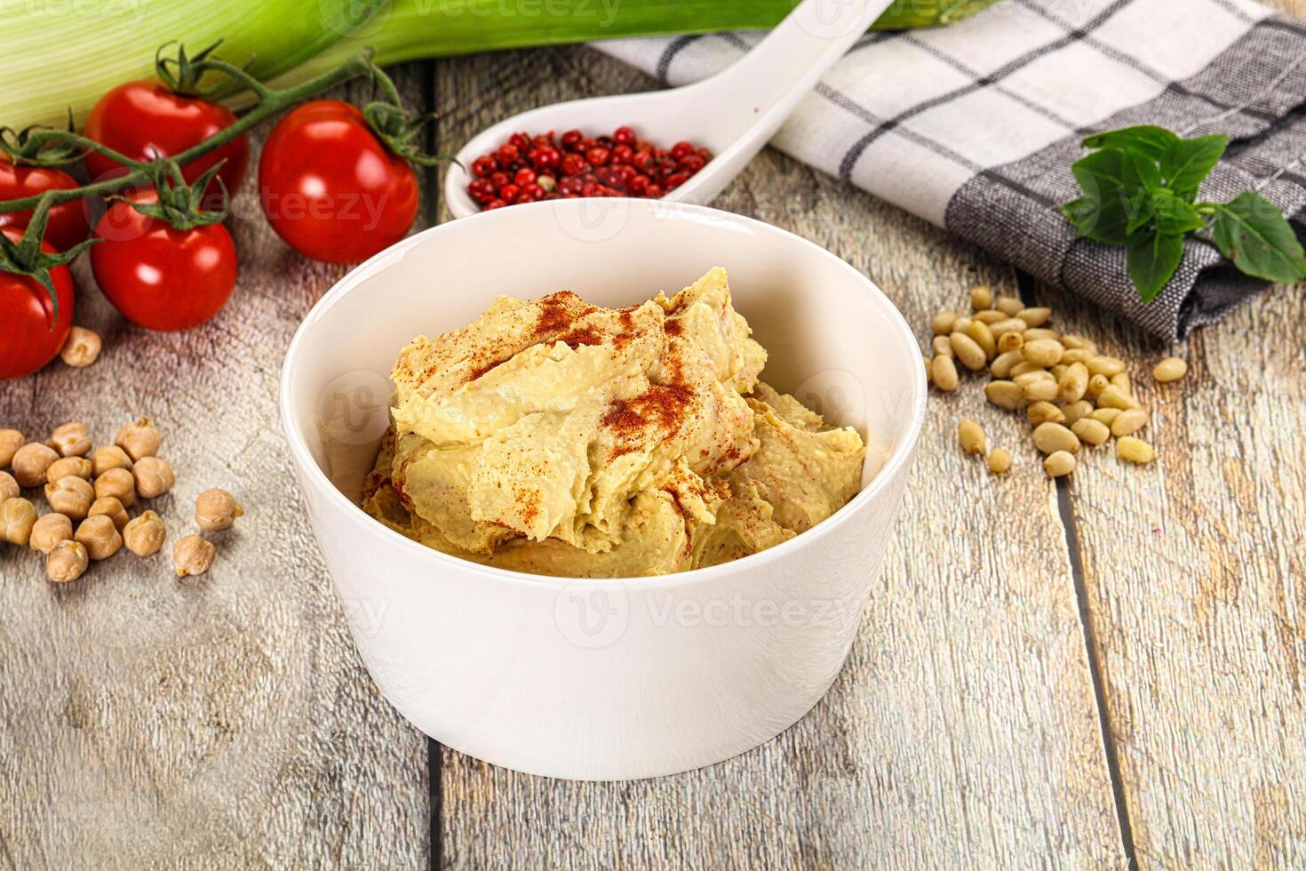 Natural chickpea hummus with paprika photo