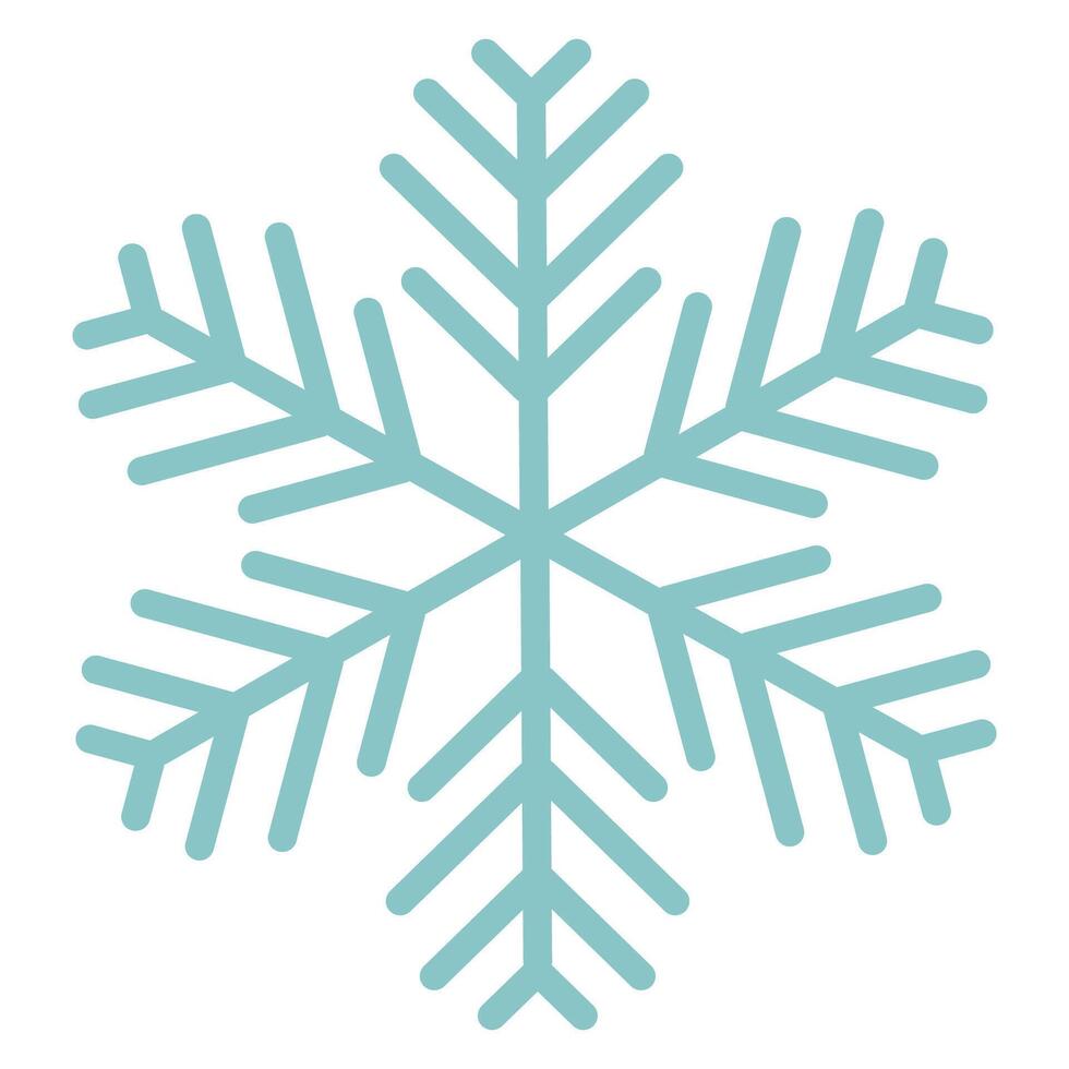 Cute cartoon blue thin line snowflake isolated on white background. vector