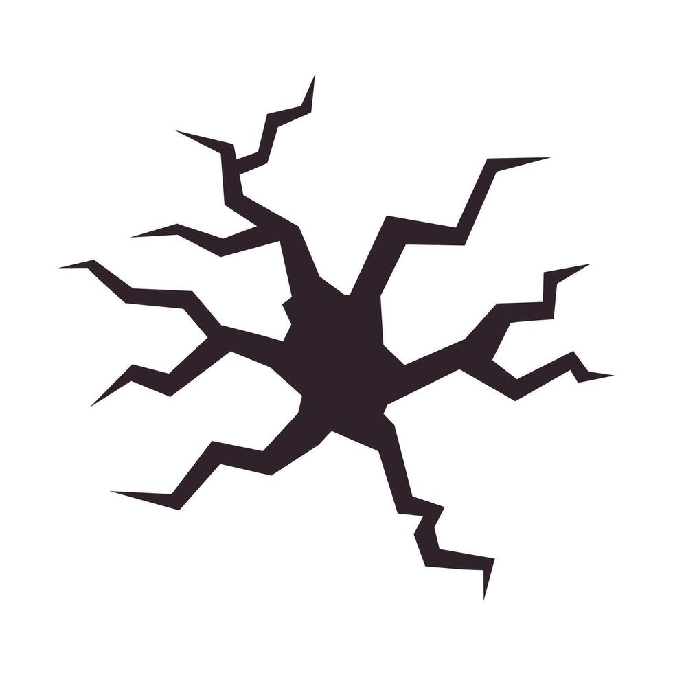 A hole in the ground surrounded by cracks, representing a damaged surface. Damage with visible fractures. vector
