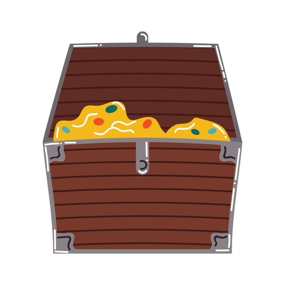 Cartoon pirate treasure chest in flat style. A chest containing gold and precious stones. vector