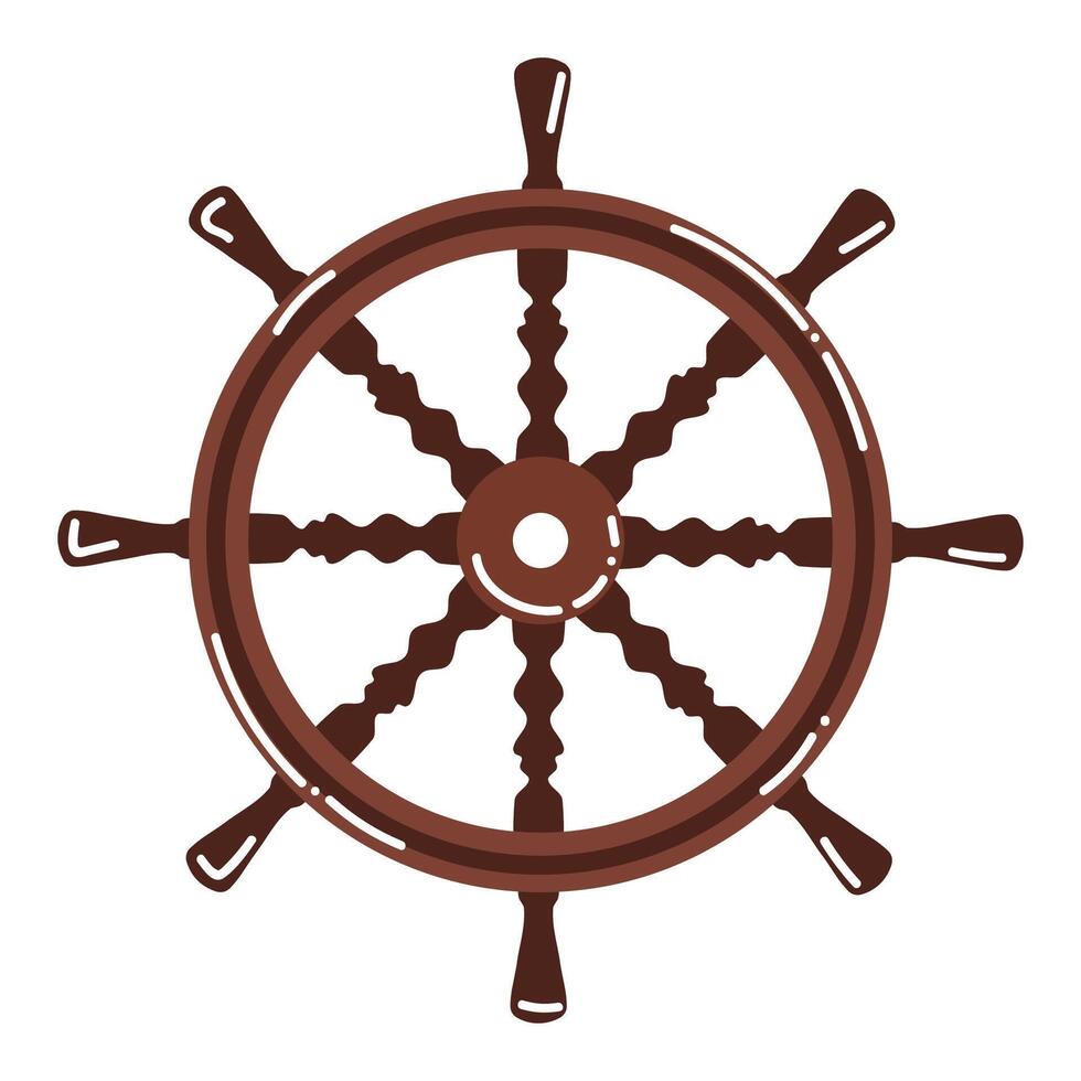 Cartoon ship's wheel or boat's wheel in flat style in flat style isolated on white background. vector