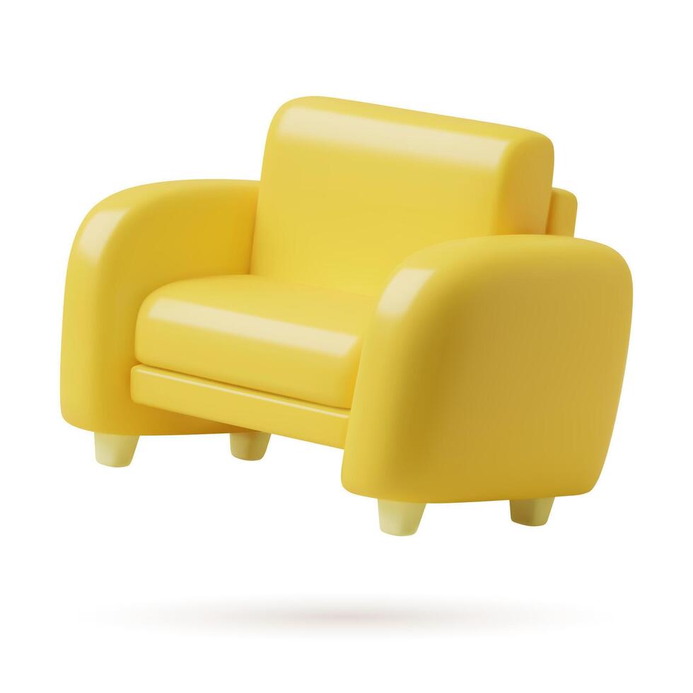 Yellow armchair cute 3d icon isolated on white background vector