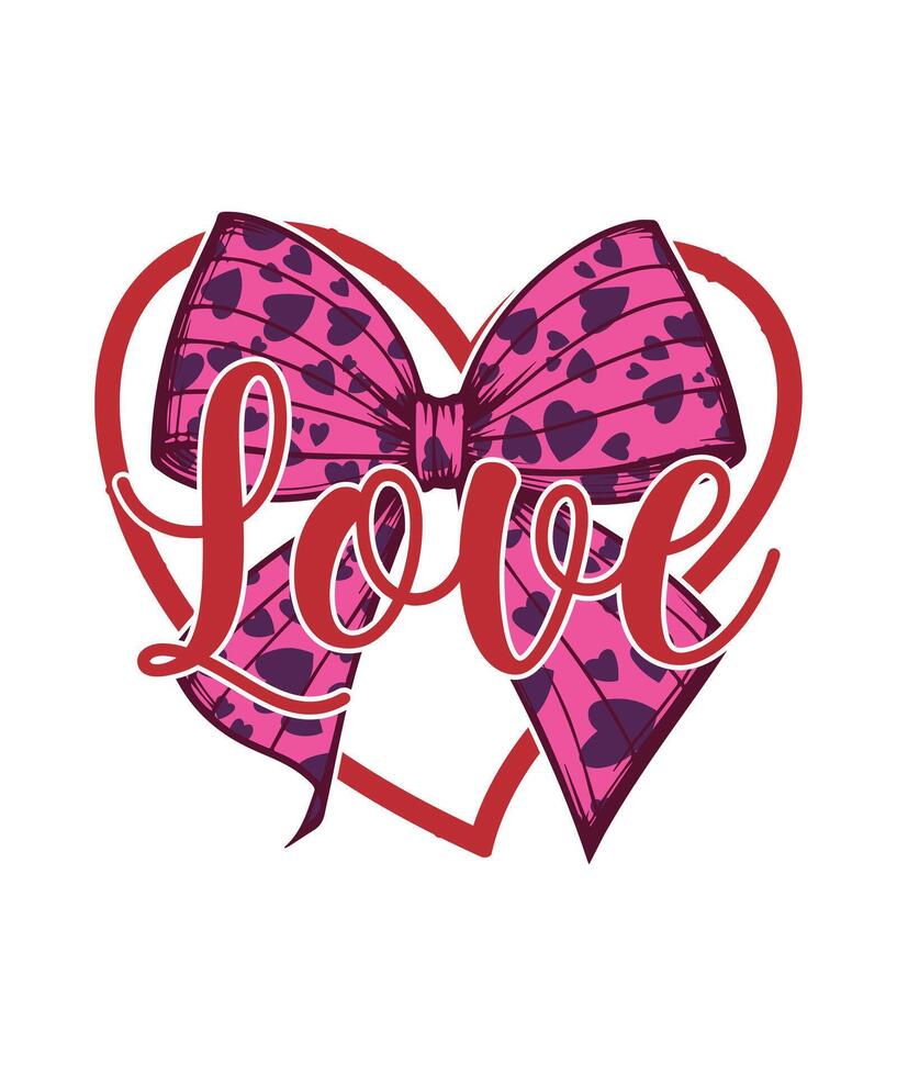 Valentine Day Love Typography Design with Bow and Heart vector