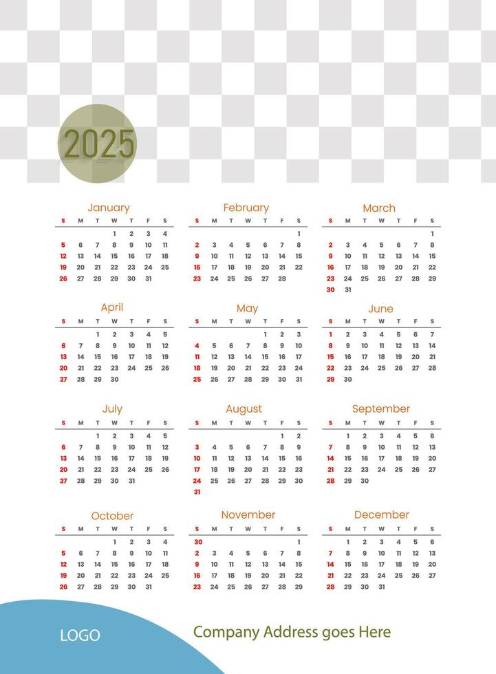 Editable calendar 2025 vector