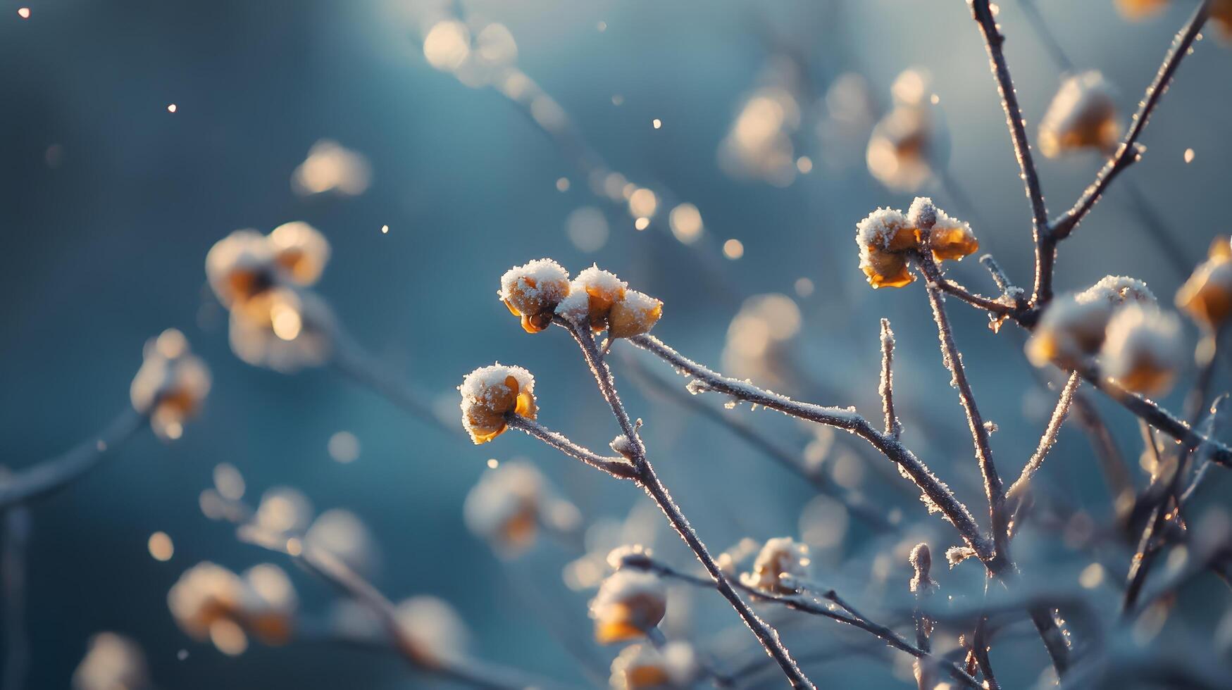 A branch covered in snow and leaves photo