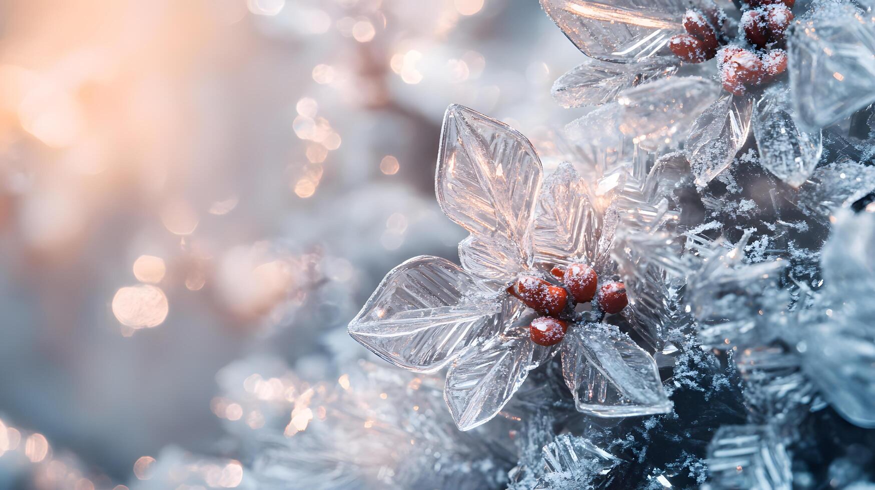 A close up of a snow covered tree with a frosted leaf photo