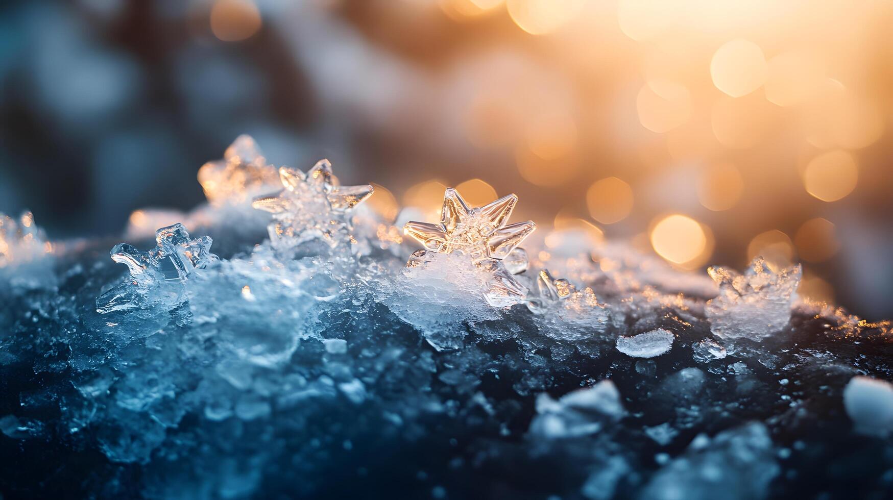 A close up of snowflakes on a blue surface photo