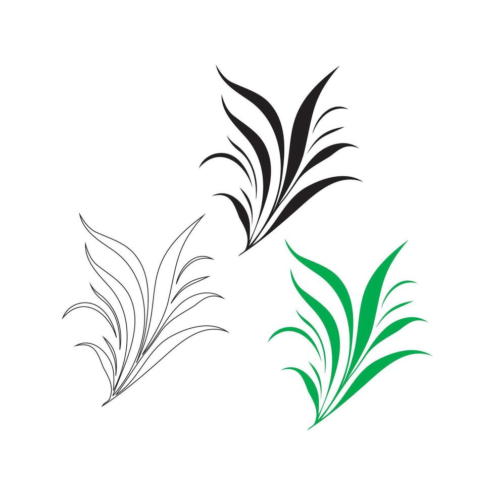 Grass Icon Outline, Silhouette, and color on white background vector