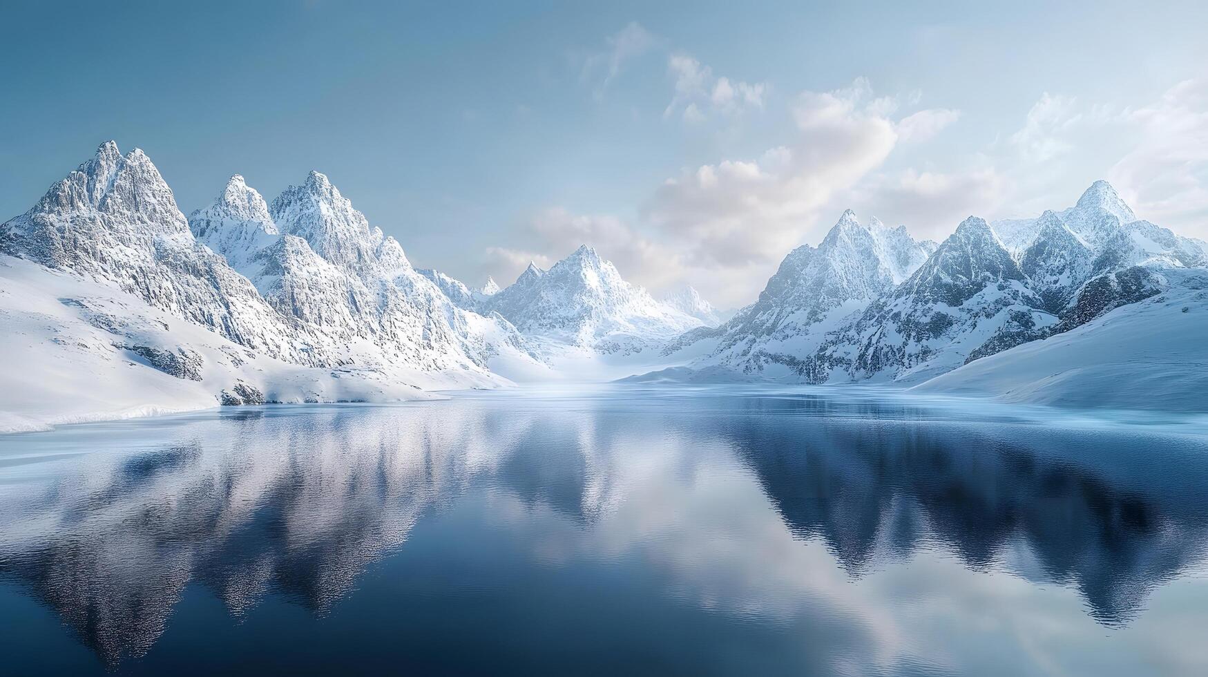 A beautiful mountain range with a large body of water in the foreground photo