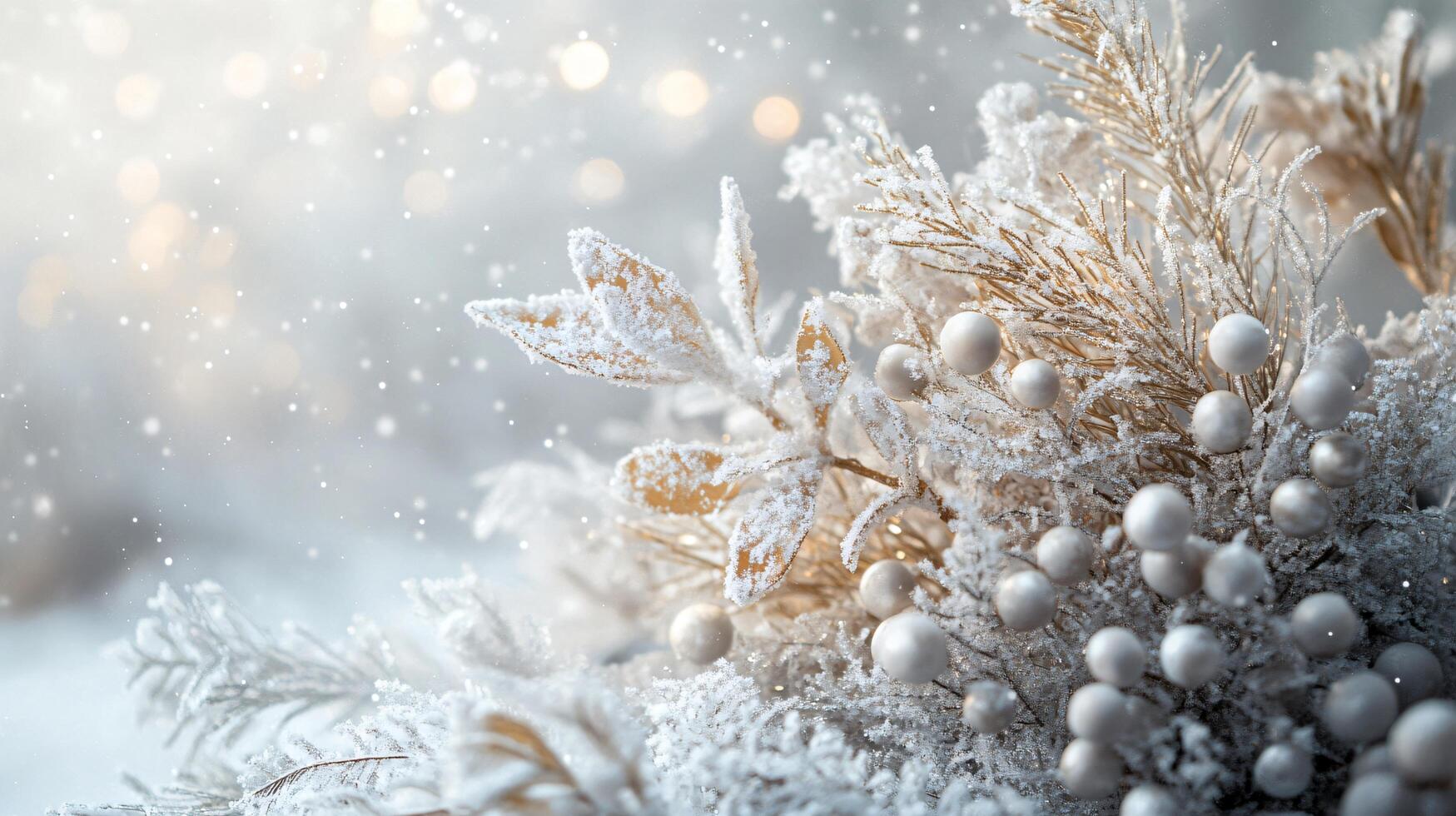 A close up of a snow covered tree with white berries photo