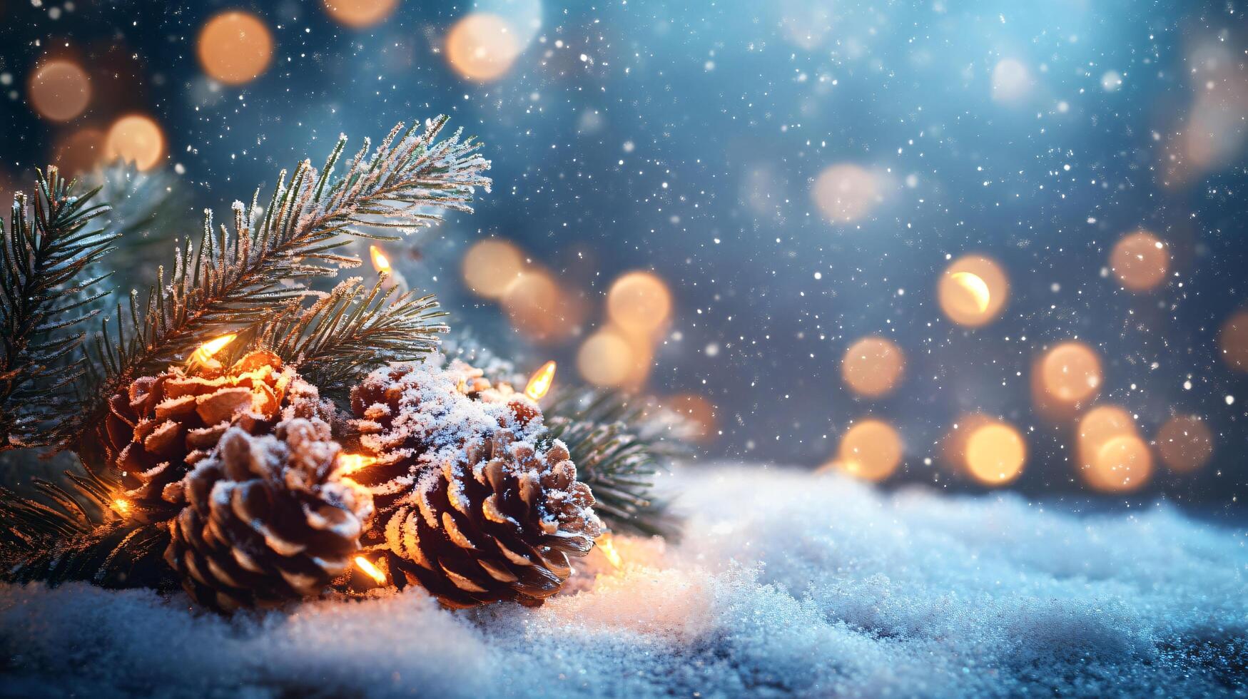 A pine tree with two lit candles on it photo