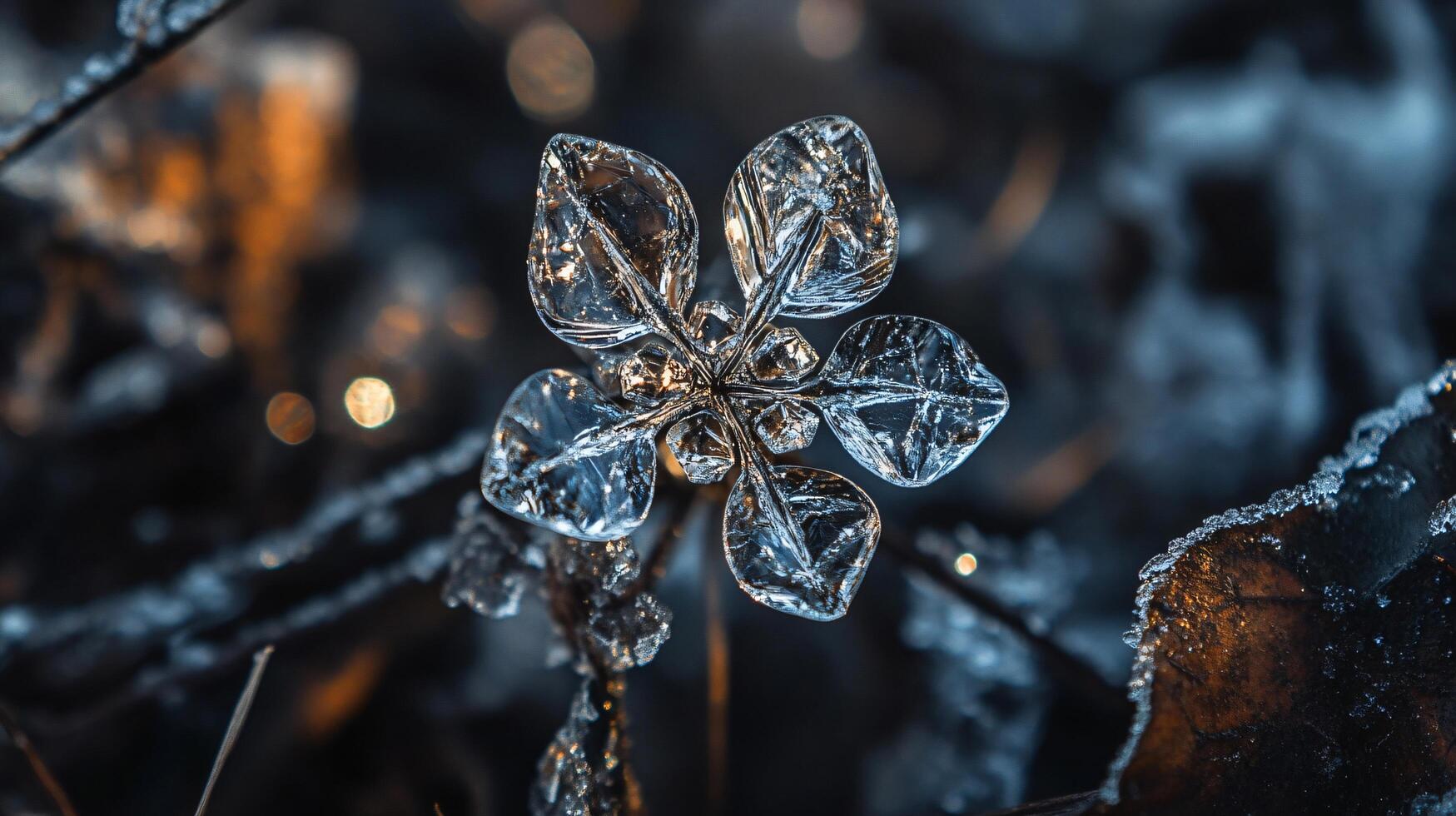 A close up of a snowflake with a blue background photo