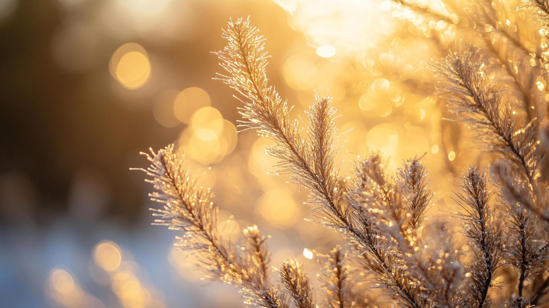 A tree with frost on it and a sun in the background photo