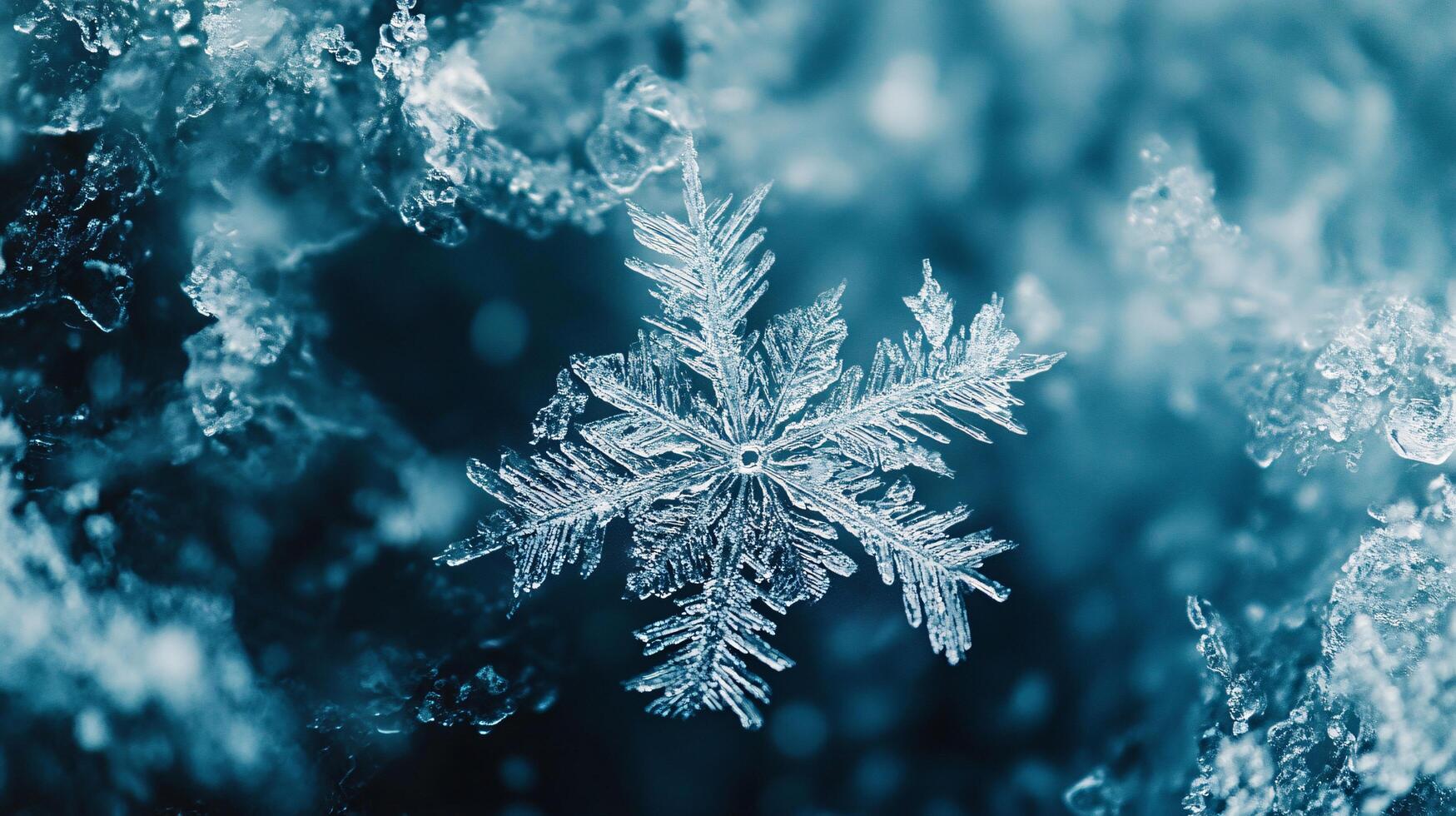 A snowflake is frozen in the middle of a blue sky photo