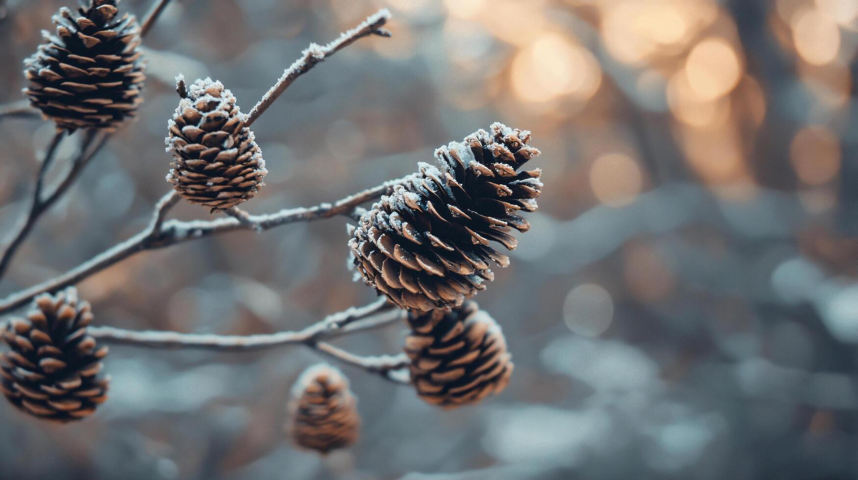 A branch with pine cones on it photo
