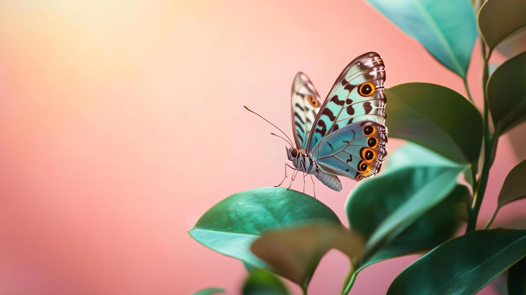 A butterfly is perched on a leaf photo