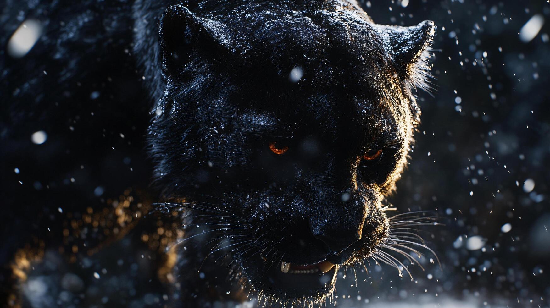 A black panther with its mouth open and teeth bared photo