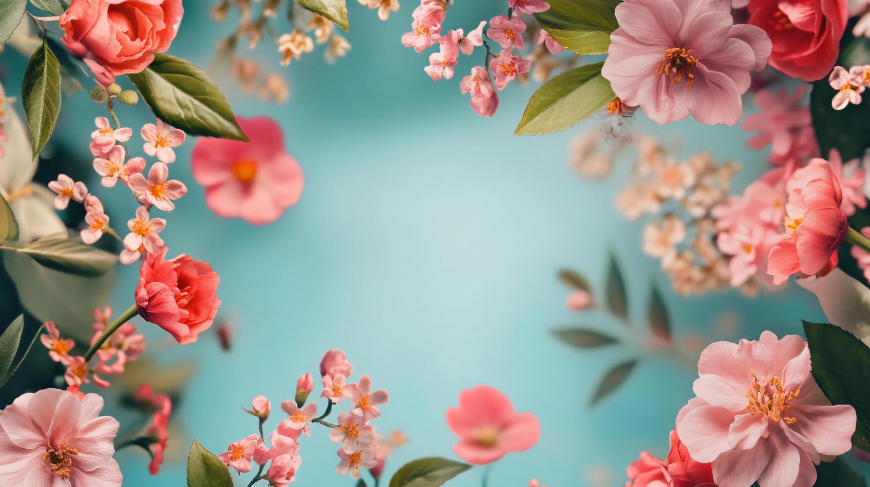 A blue background with a flowery border photo