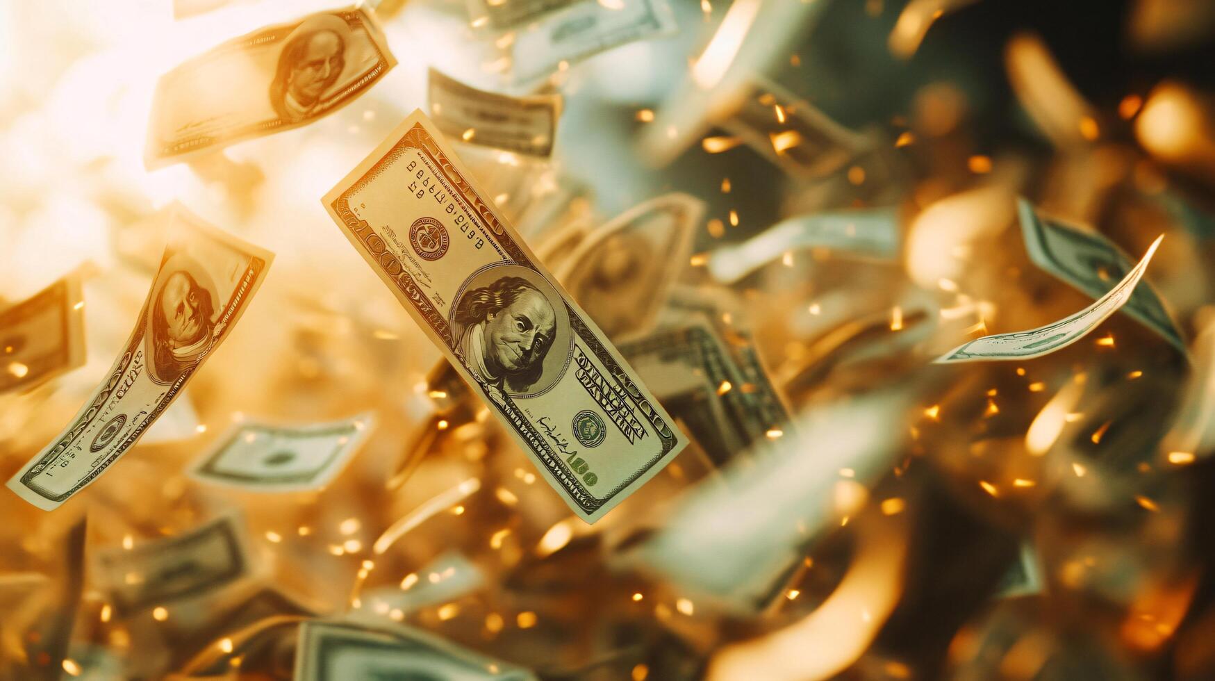 A bunch of money is flying through the air photo