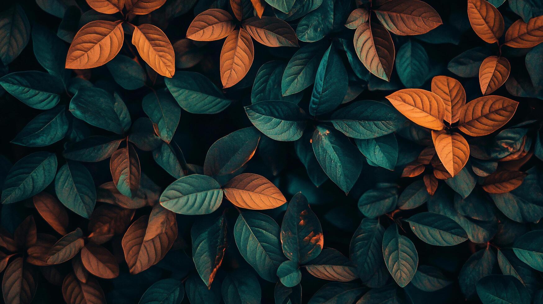 A close up of green and brown leaves with a blue background photo