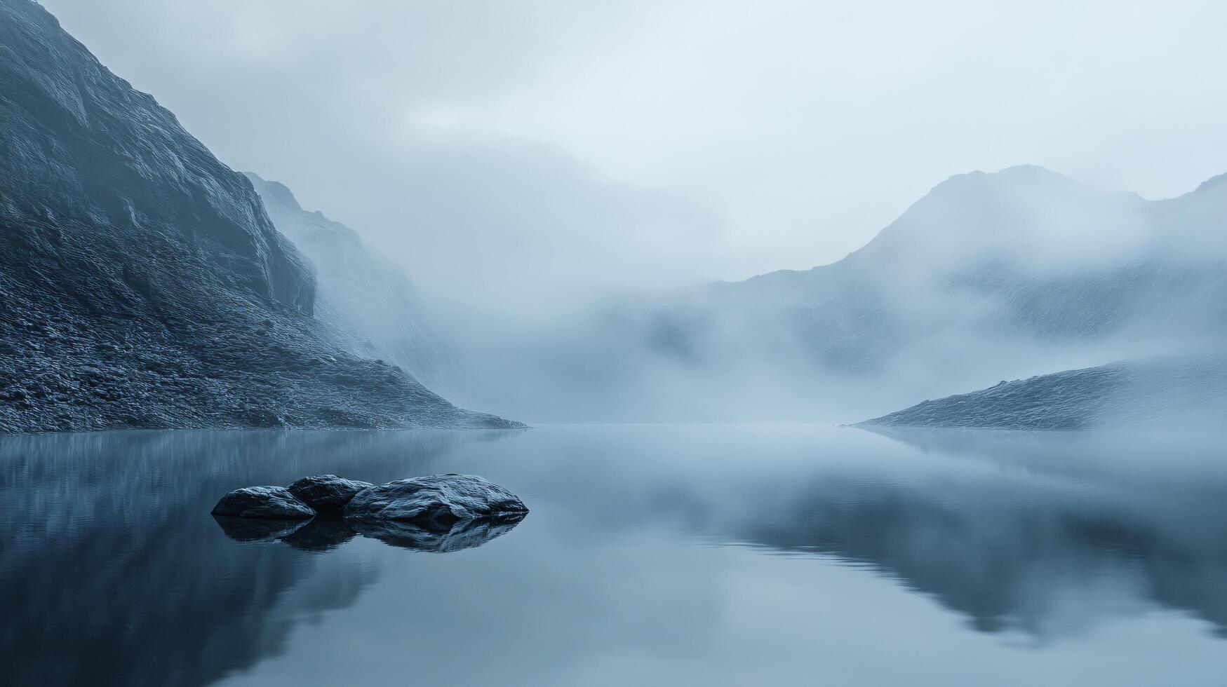 A rocky shoreline with a large body of water in the background photo
