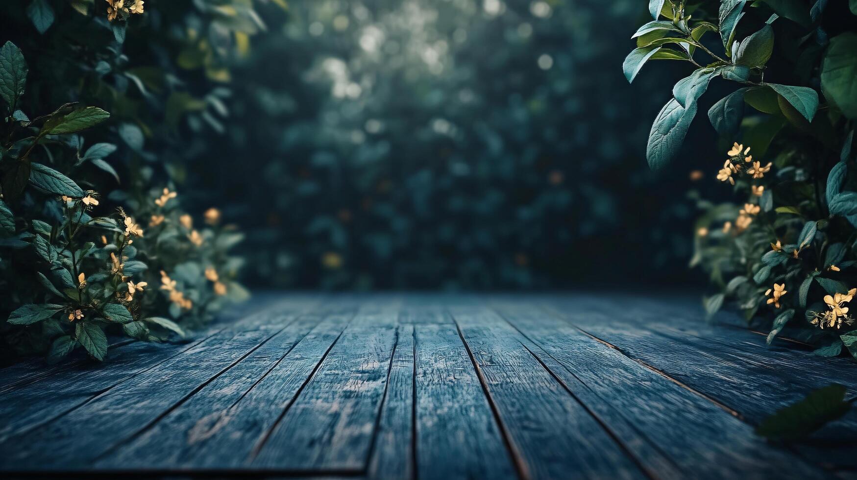 A wooded area with a path and a bridge photo