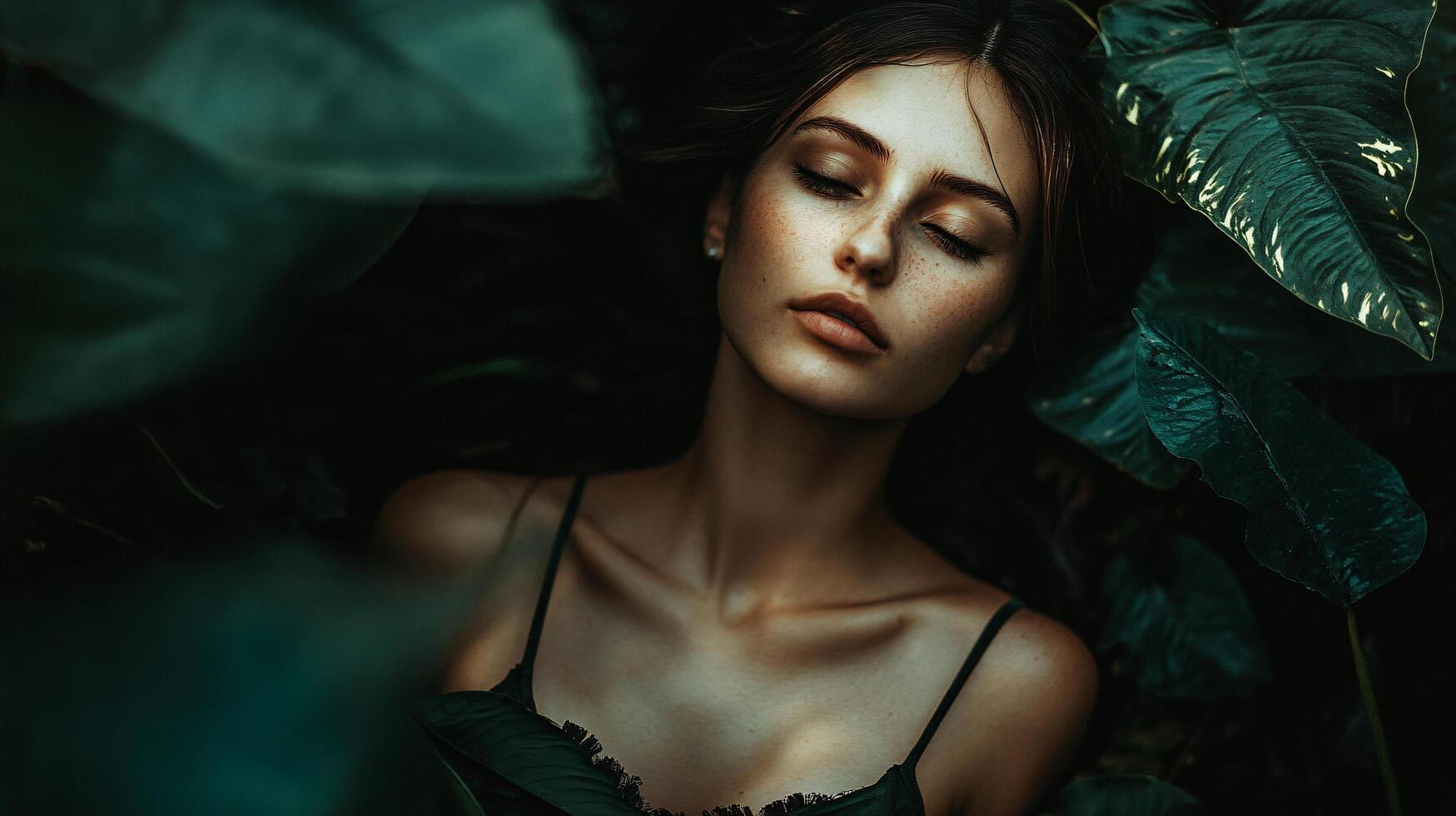 A woman is lying in the grass with her head down photo